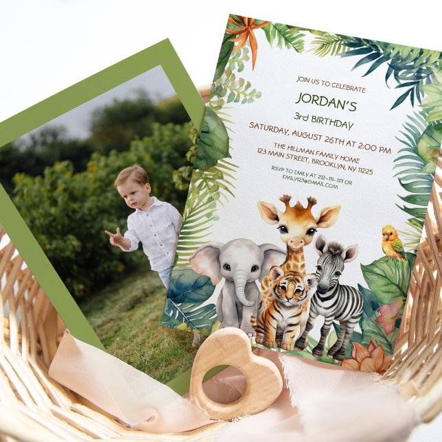 Kids Birthday Jungle Safari Animals for Boy Photo  Invitation (Creator Uploaded)