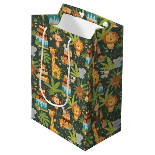 Kids Birthday Jungle Themed Gift Bag (Front Angled)