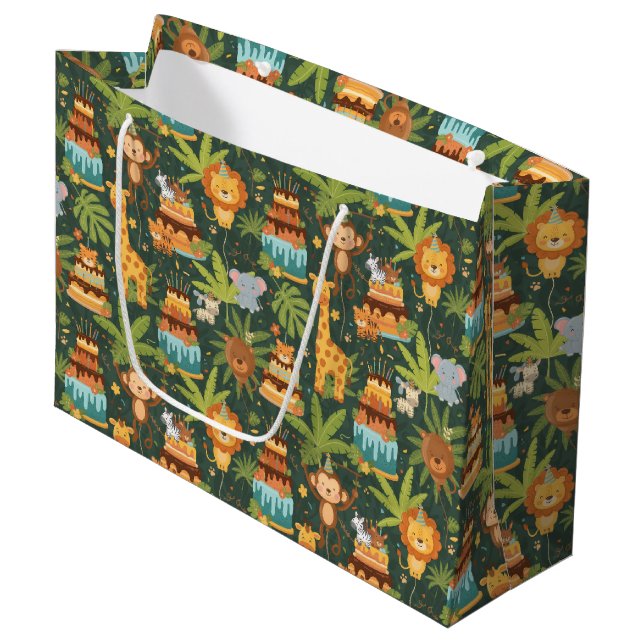 Kids Birthday Jungle Themed Gift Bag (Front Angled)