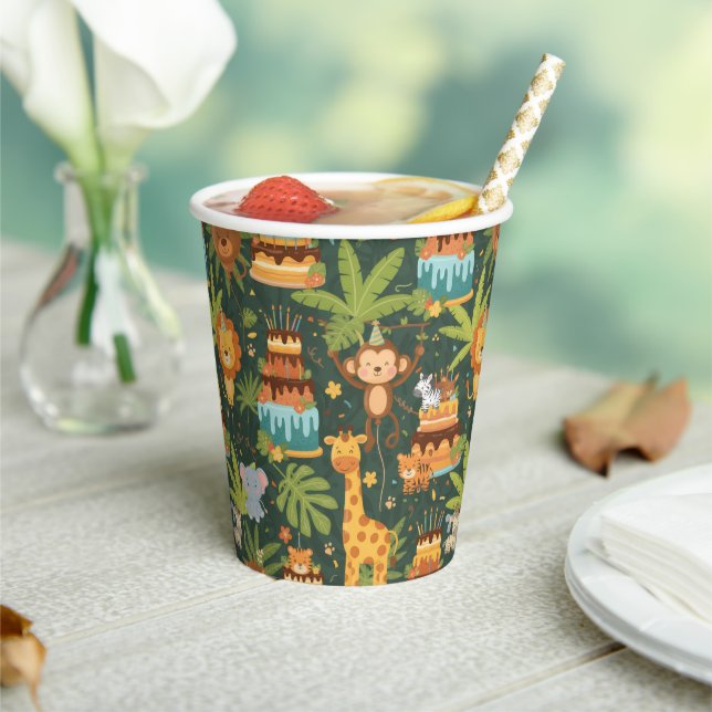Kids Birthday Jungle Themed Paper Cups (Insitu)