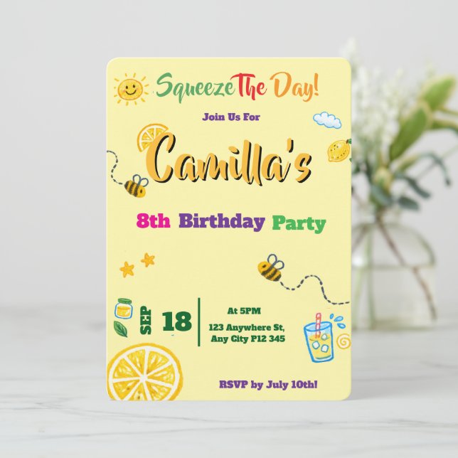 Kids Birthday Lemon Theme Invitation Card (Standing Front)
