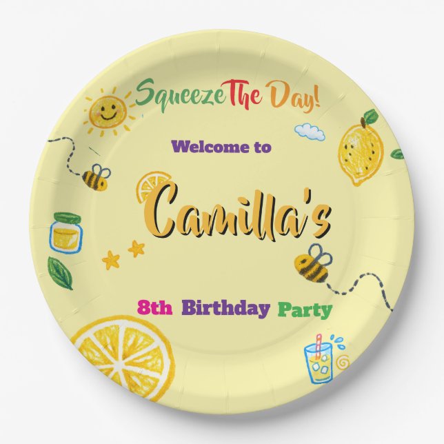 Kids Birthday Lemon Theme  Paper Plate (Front)