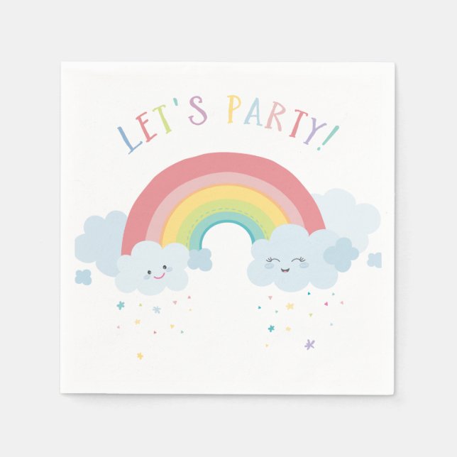 KIDS BIRTHDAY LET'S PARTY pastel colours rainbow Napkin (Front)
