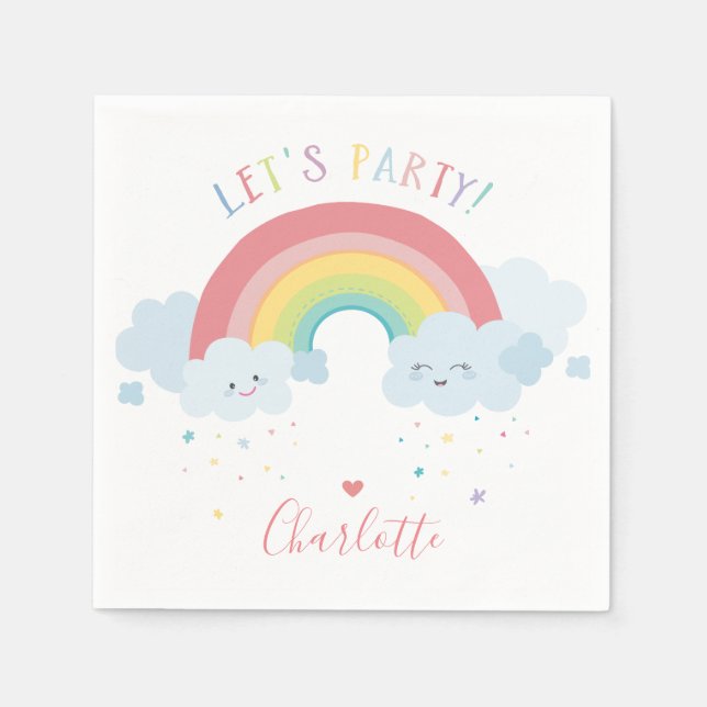 KIDS BIRTHDAY LET'S PARTY pastel colours rainbow Napkin (Front)