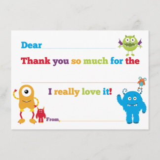 Kids Birthday Monster Fill in Thank You Cards