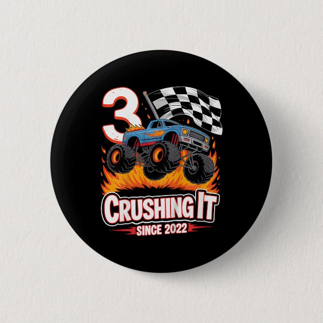 Kids Birthday Monster Truck 3 Year Old Boys 3rd Pa 6 Cm Round Badge (Front)