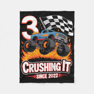 Kids Birthday Monster Truck 3 Year Old Boys 3rd Pa Fleece Blanket