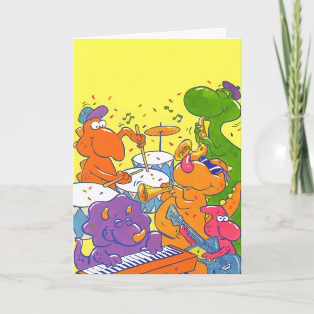 Kid's birthday music dinosaurs custom card (Front)