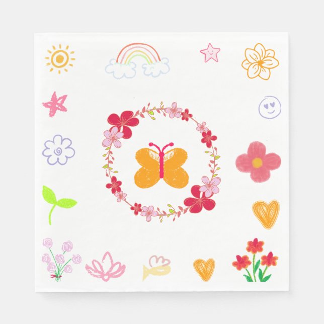 Kids Birthday Napkins in Yellow & Purple (Front)