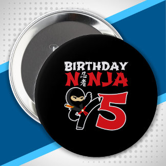 Kids Birthday Ninja - 5 Year Old Party Theme 10 Cm Round Badge