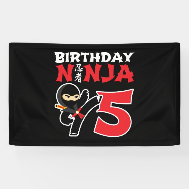 Kids Birthday Ninja - 5 Year Old Party Theme Banner (Horizontal)