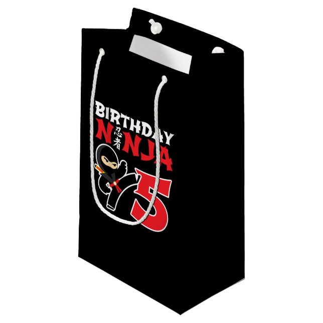 Kids Birthday Ninja - 5 Year Old Party Theme Small Gift Bag (Front Angled)