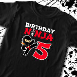 Kids Birthday Ninja - 5 Year Old Party Theme T-Shirt<br><div class="desc">This Birthday Ninja 5 design makes a perfect gift for a 5 year old ninja birthday party. Features Japanese symbol for Ninjutsu with cartoon ninja karate kick that the birthday boy or girl will love. This ninja birthday design for boys and girls is a perfect fit for a 5 year...</div>