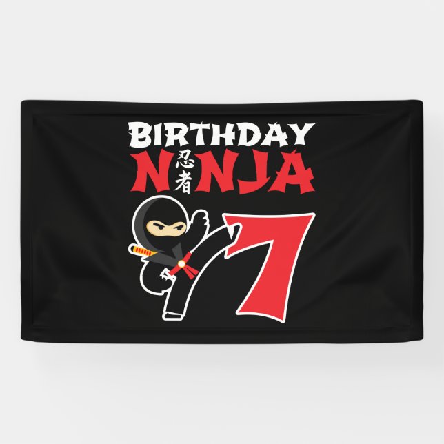 Kids Birthday Ninja - 7 Year Old Party Theme Banner (Horizontal)