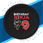 Kids Birthday Ninja - 9 Year Old Party Theme Paper Plate<br><div class="desc">This Birthday Ninja 9 design makes a perfect gift for a 9 year old ninja birthday party. It features the Japanese symbol for Ninjutsu with a cartoon ninja doing a karate kick that the birthday boy or girl will love. This ninja birthday design for boys and girls is a perfect...</div>