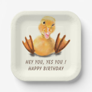Kids Birthday Paper Plates Funny Playful Duck