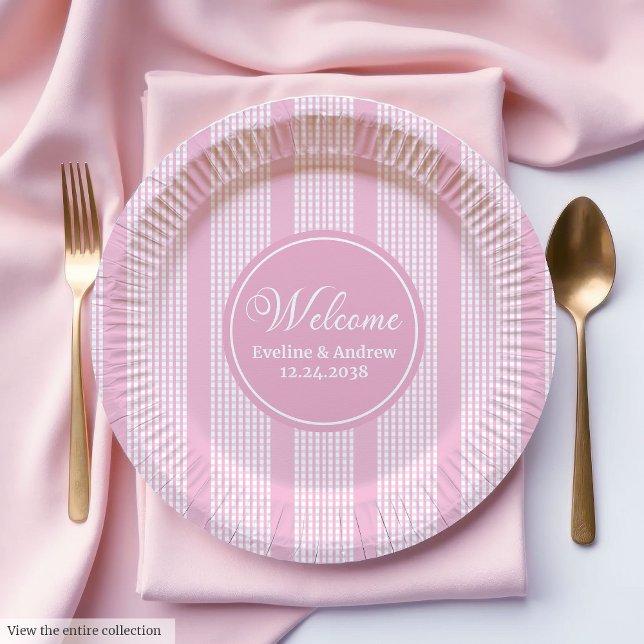 Kids Birthday Paper Plates Pink Tartan Trendy Look (Kids Birthday Paper Plates Pink Tartan Trendy Look)