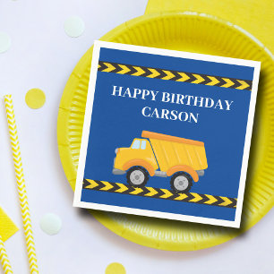 Kids Birthday Party Blue Construction Truck Custom Napkin