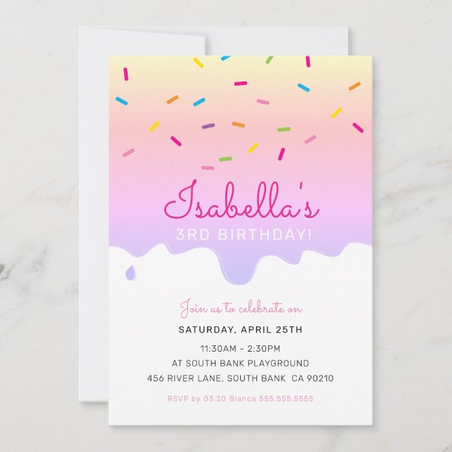 KIDS BIRTHDAY PARTY cake drips sprinkles rainbow Invitation (Front)