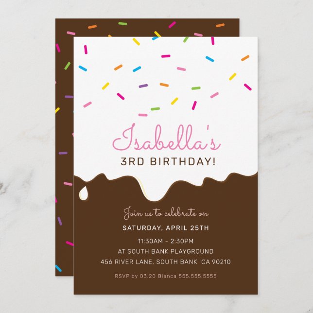 KIDS BIRTHDAY PARTY cake frosting drips sprinkles Invitation (Front/Back)