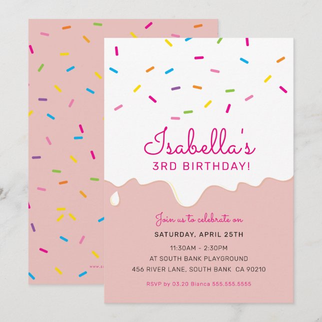 KIDS BIRTHDAY PARTY cake frosting drips sprinkles Invitation (Front/Back)