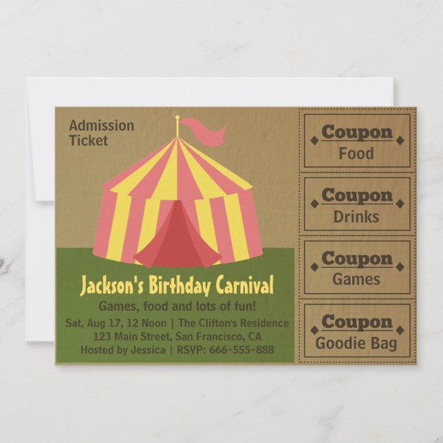 Kids Birthday Party: Carnival Admission Ticket (Front)