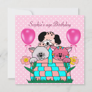 Kid's Birthday Party Cats Dogs Balloons Invitation