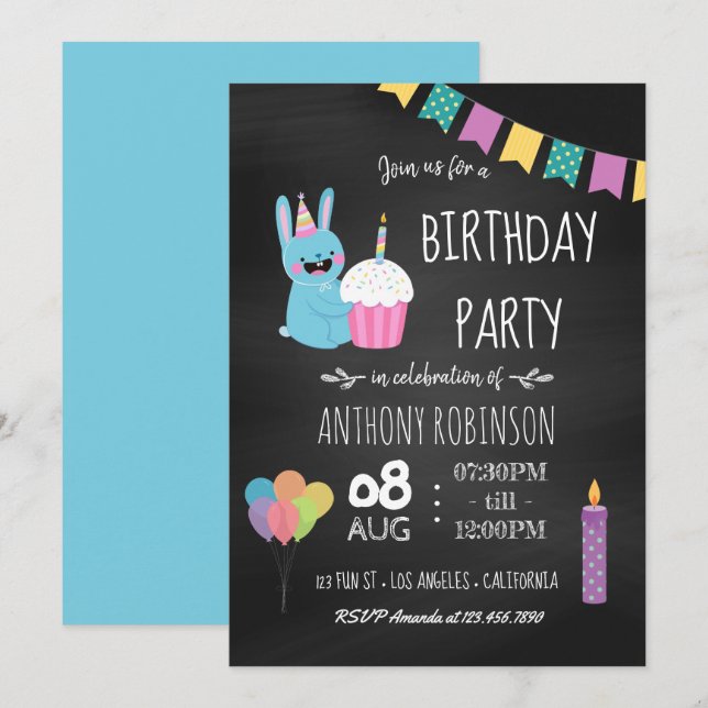 Kids Birthday Party Chalkboard Invitation (Front/Back)