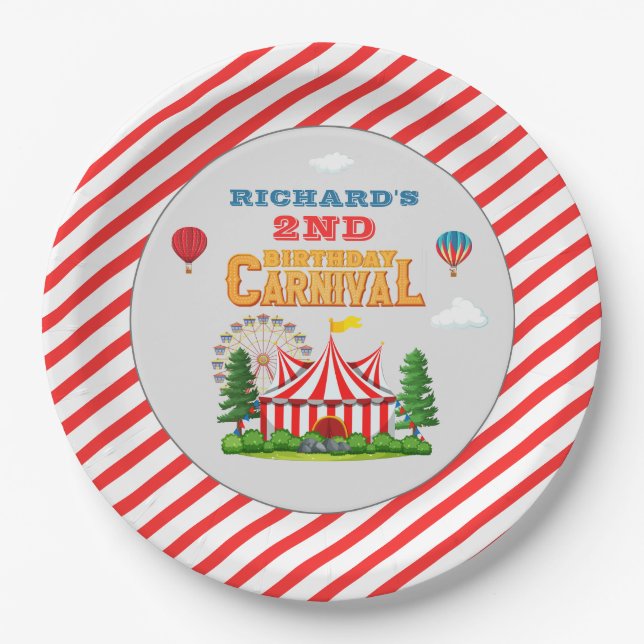 Kid's Birthday Party Circus carnival Theme Paper Plate (Front)