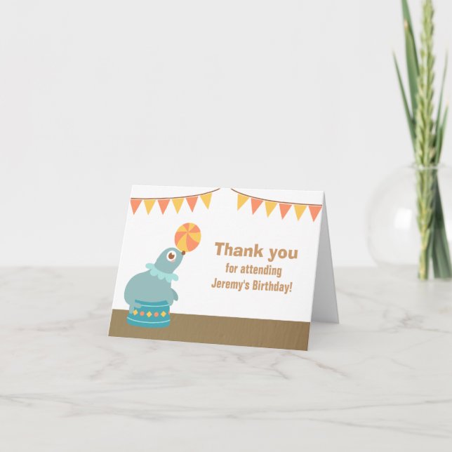 Kids Birthday Party - Circus Clown and Sea Lion Thank You Card (Front)