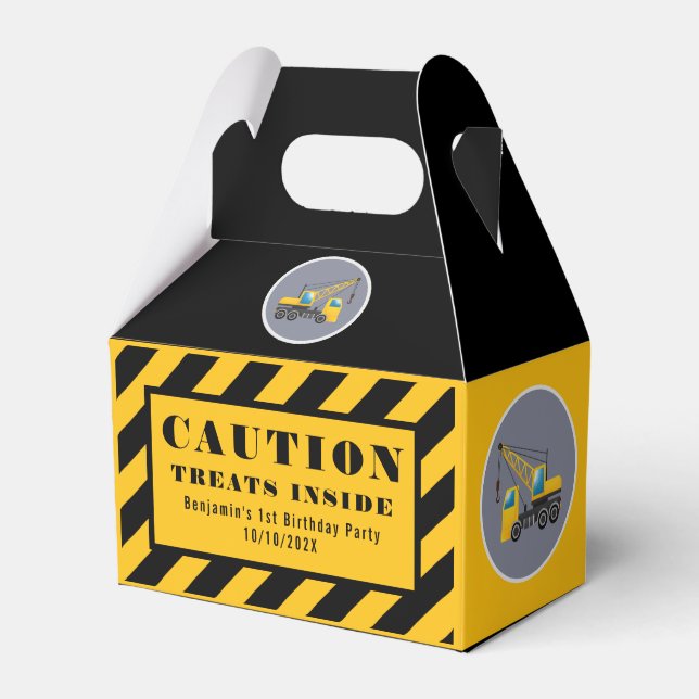 Kid's Birthday Party Construction Truck Thank You Favour Box (Front Side)