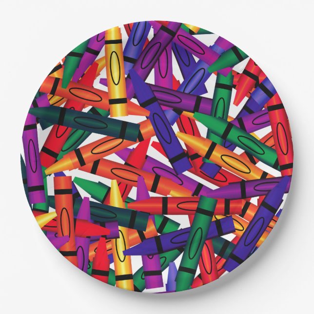 Kids Birthday Party Crayon Design 9 Paper Plates (Front)