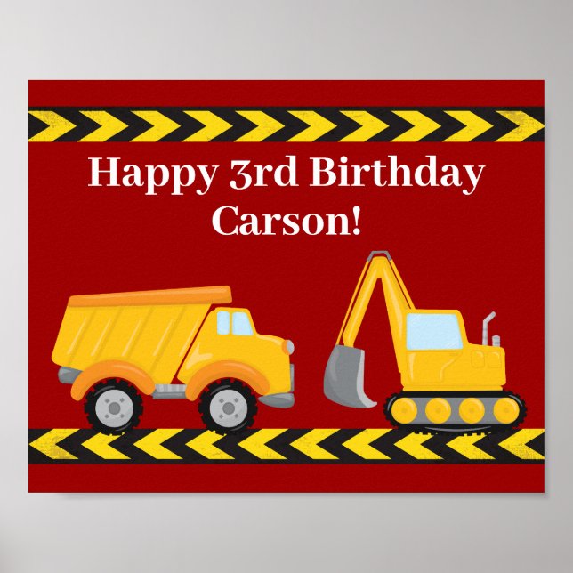 Kids Birthday Party Custom Red Trucks Poster (Front)