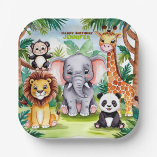 Kids Birthday Party Cute Animals Safari Jungle  Paper Plate