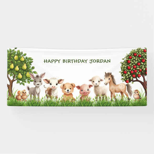 Kids Birthday Party Farm Animals for Boy Banner (Horizontal)