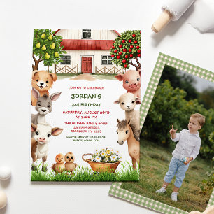 Kids Birthday Party Farm Animals for Boy Photo Invitation