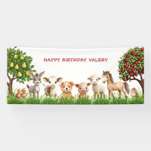 Kids Birthday Party Farm Animals for Girl Banner