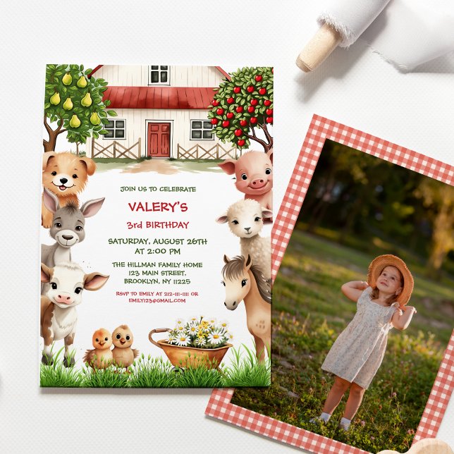 Kids Birthday Party Farm Animals for Girl Photo Invitation (Creator Uploaded)