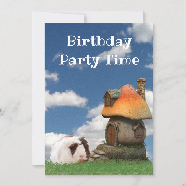 Kid's Birthday Party Guinea Pig Mushroom House Invitation (Front)