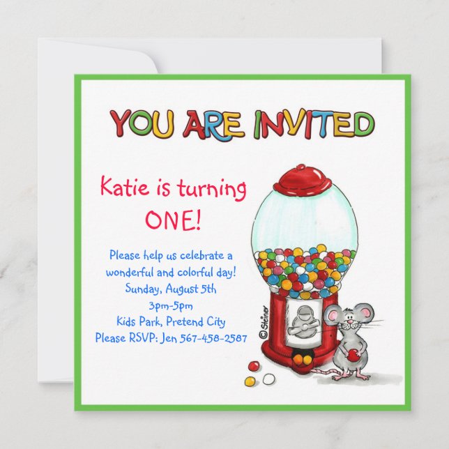 Kids Birthday Party - Gumball Invitation - (Front)
