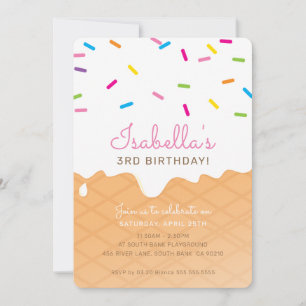 KIDS BIRTHDAY PARTY ice cream cone pink sprinkles Invitation