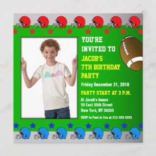 Kids Birthday Party Invitation Add Photo Football