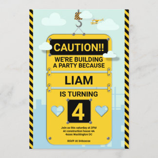 Kids birthday party invitation, construction invitation