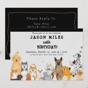 Kid's Birthday Party Invitation, Cute Dogs, Fun Invitation