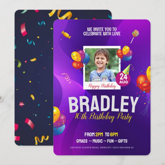 Kids Birthday Party Invitation Flyer Template (Front/Back)