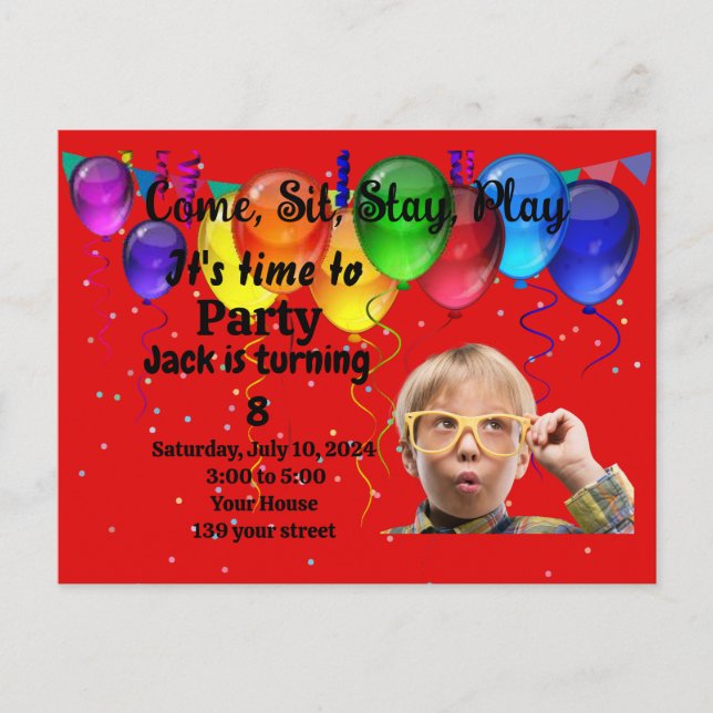 Kids Birthday Party Invitation Postcard (Front)
