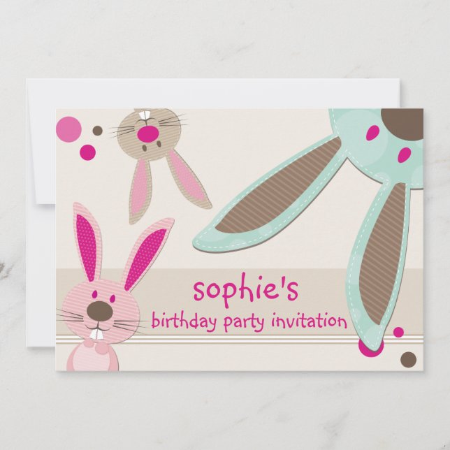 KIDS BIRTHDAY PARTY INVITE cute bunny's peeking (Front)