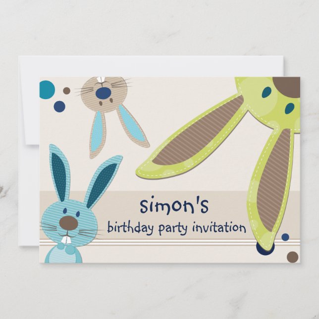 KIDS BIRTHDAY PARTY INVITE cute bunny's peeking (Front)