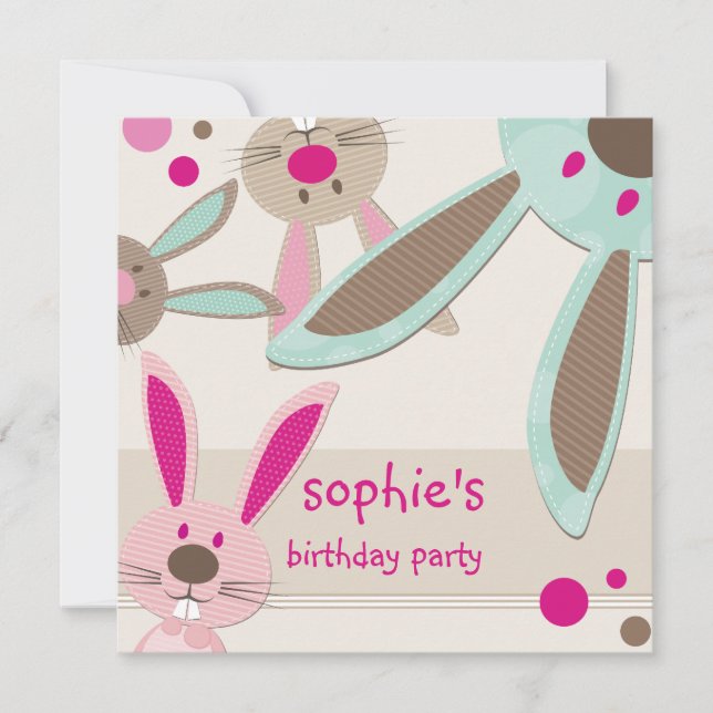 KIDS BIRTHDAY PARTY INVITE cute bunny's peeking (Front)