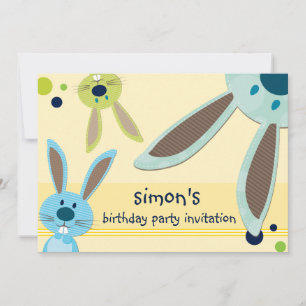 KIDS BIRTHDAY PARTY INVITE cute bunny's peeking